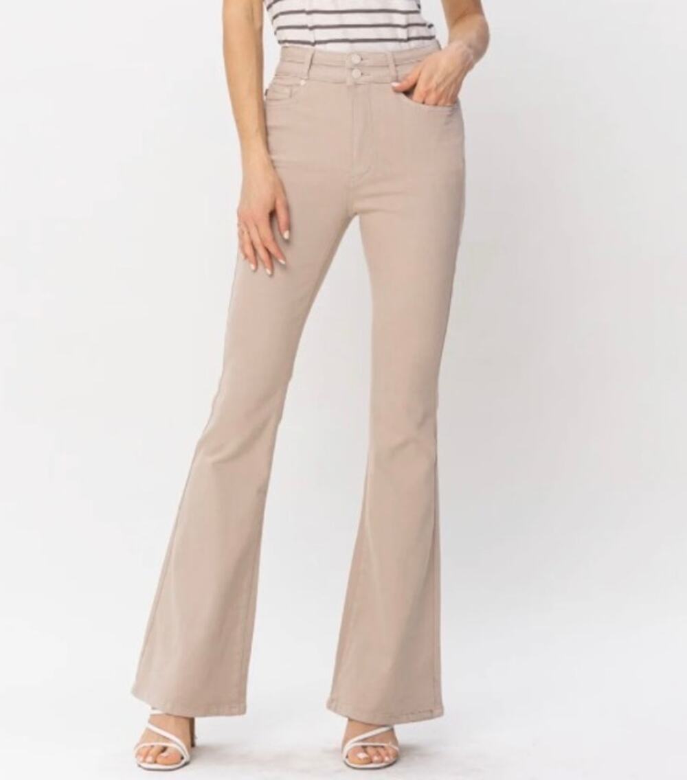 Judy Blue Double Waistband High Rise Flare Tan Denim 9 / 29 Stretch Slimming
